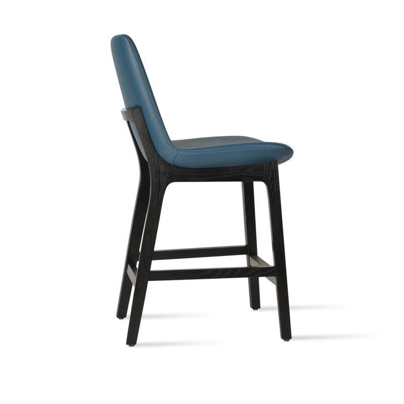 Eiffel Wood Stool, Bar Stool (29” Seat Height), Gray/Faux Leather