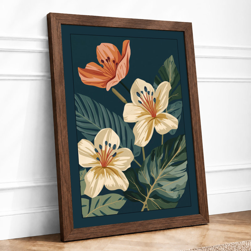 Flowers and Leaves Botanical - Framed Print, A3 - 42.0 x 29.7 cm, Walnut