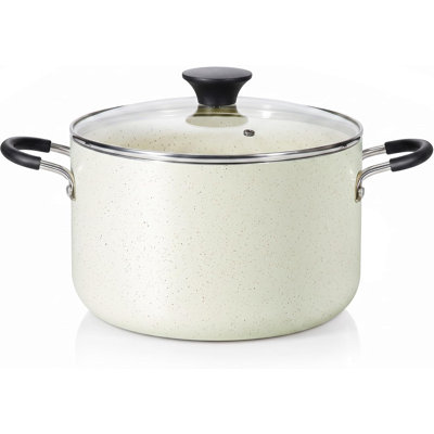 Marmite antiadhésive Cook N Home de 6 litres avec couvercle, grande casserole pour la cuisson des soupes, compatible à induction, four et lave-vaisselle, couleur crème.