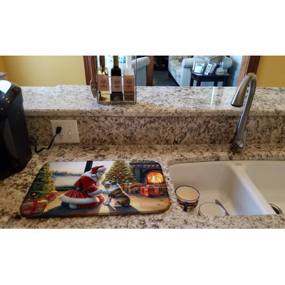 Bull Terrier and Santa Claus Dish Drying Mat