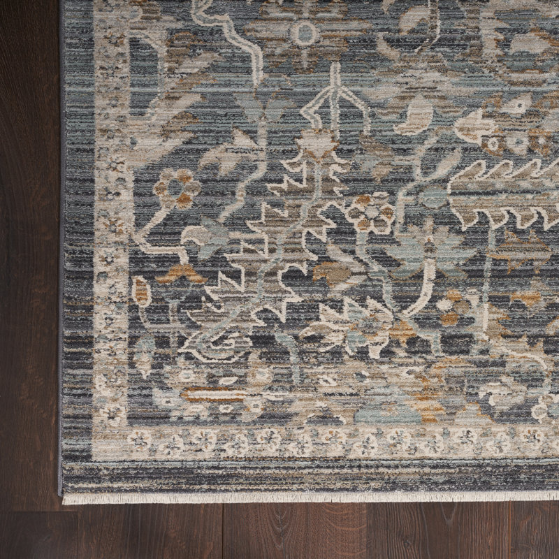 Tapis tissé à la machine Daan - bleu marine / noir / gris, Tapis de couloir 2 pi 3 po x 8 pi