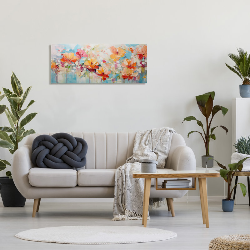 «Flowers With Paint Drip», art mural par Gina Kelly, H 17 po x l 40 po