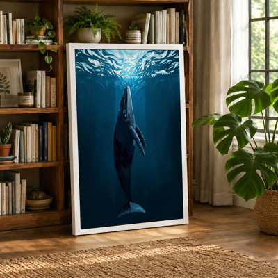 Whale Ascending Coastal - Wrapped Canvas