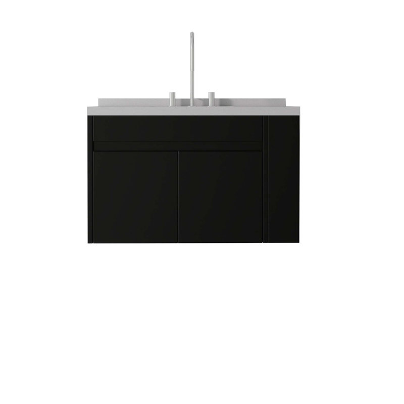 Meuble-lavabo flottant avec comptoir en marbre de culture et lavabo à débordement, Black
