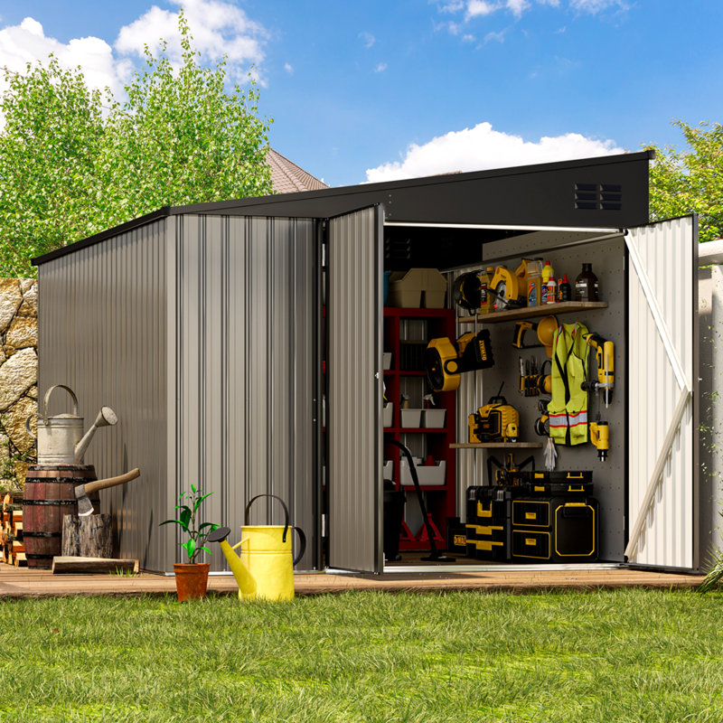 7.3 ft. W x 9.5 ft. D Metal Pent Storage Shed, Grey