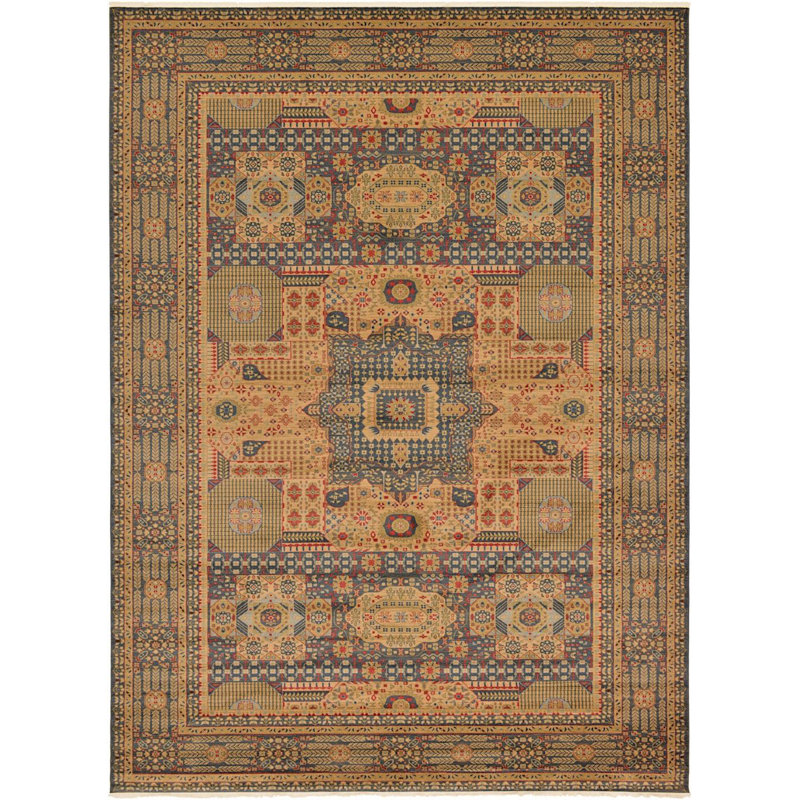 Tapis oriental jaune / bleu Palazzo, Rectangle 9 pi x 12 pi