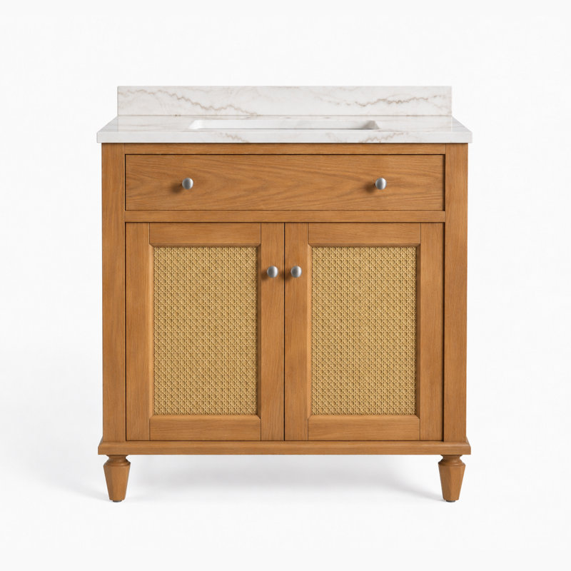 Comptoir de meuble-lavabo en noyer riche de 30 po x P 21 po avec plateau simple encastré rectangulaire Marella de Marly, 30