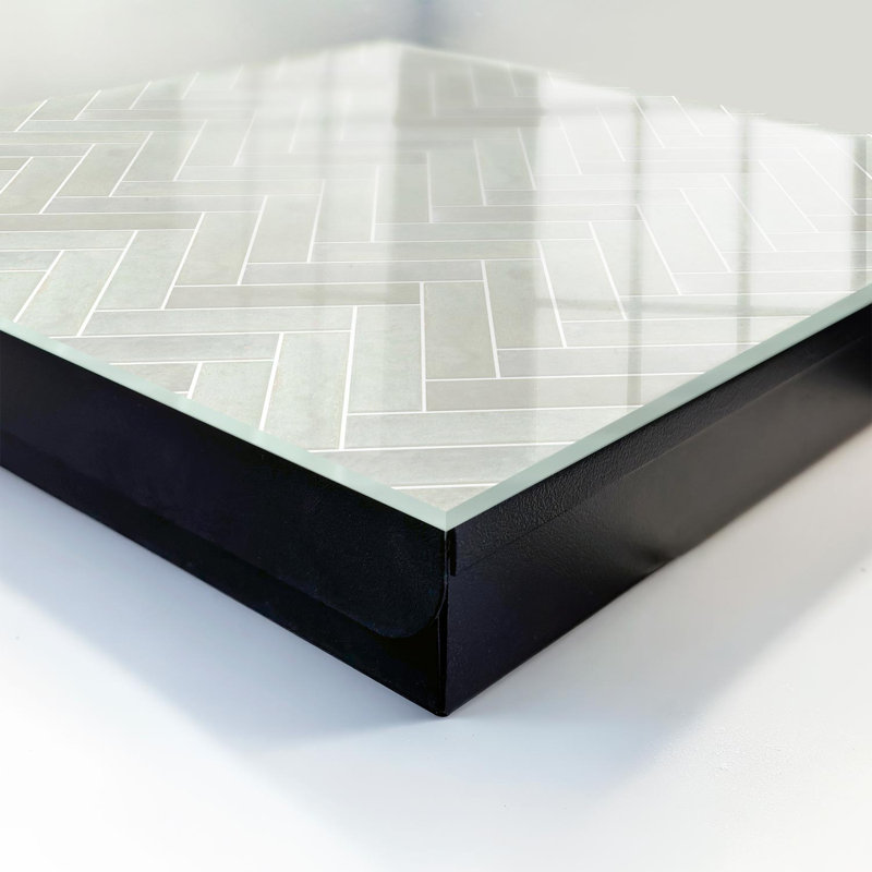 Key box for home, Opens to the left, 30x30x5, Black, Geometric herringbone in muted colors, 