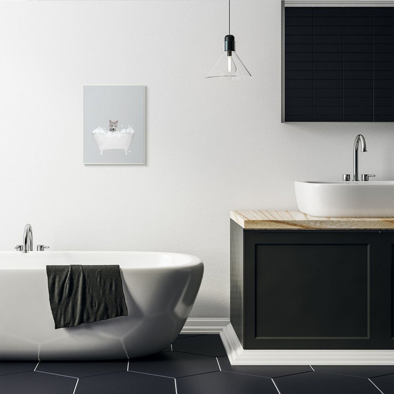 «Wolf Blue Bath» par Leah Straatsma - reproduction d'art, Plaque en bois, H 19 po x l 13 po