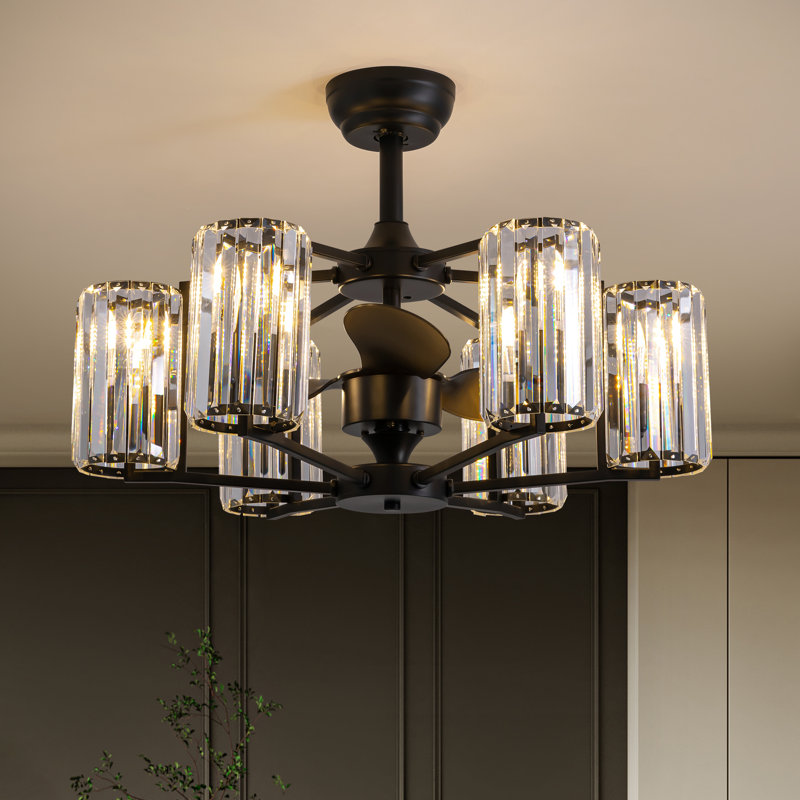 Ventilateur de plafond en cristal 26,8 po à 6 lumières à intensité variable avec ensemble d'éclairage et télécommande