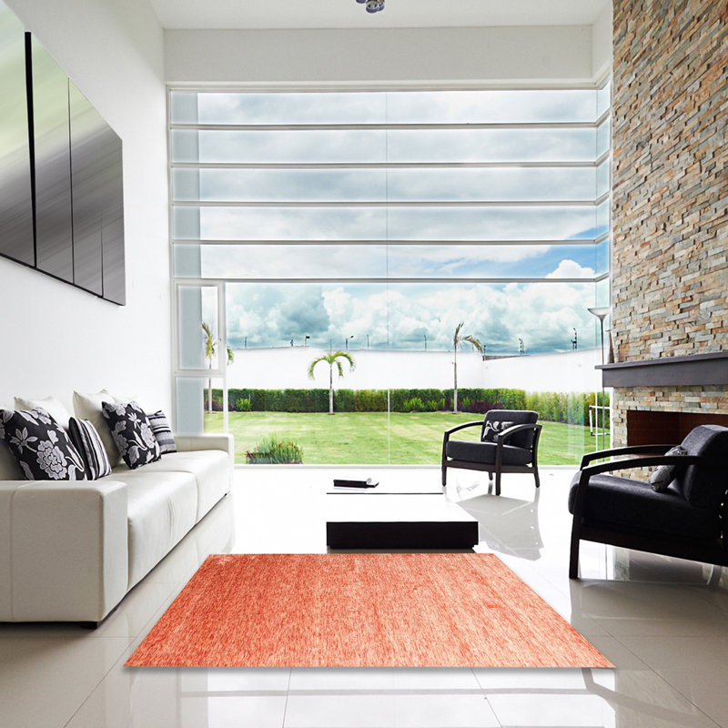Tapis de zone rouge/jaune contemporain, Carré 5 pi