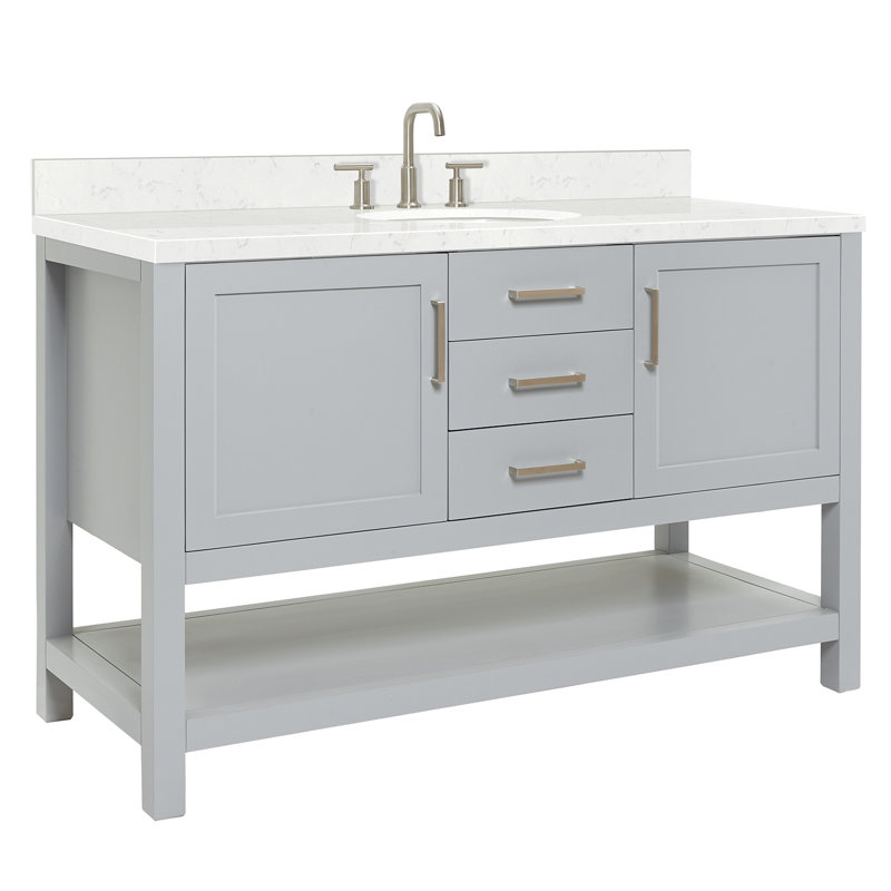 Single Bathroom Vanity with Carrara Quartz Top, Gray, 54"