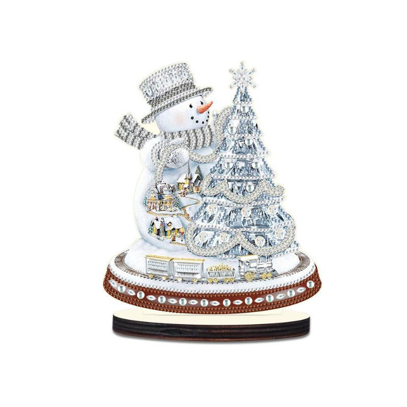 Anduela 5D DIY Silver Christmas Snowman with Tree Diamond Painting Kit Crystal Rhinestone Approx 21cm x 18cm Wooden Table top Decoration