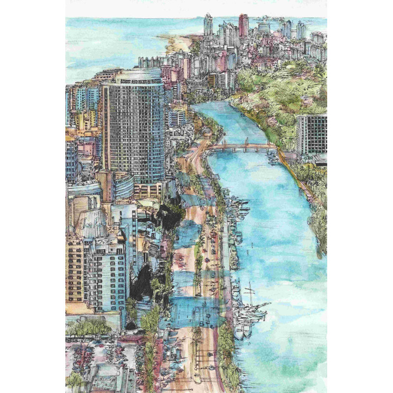 «US Cityscape-Miami» par Melissa Wang - reproduction d'art sur toile tendue, H 36 po x l 24 po