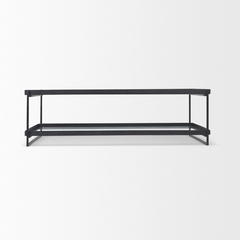 Trey Black Metal and Glass Coffee Table with Shelves