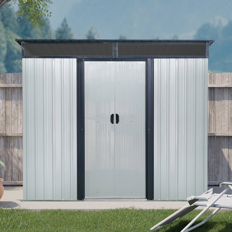 8Ft X 6Ft Outdoor Metal Storage With Ventilation Design - For Garden, Lawn Use 8 6 Ft - Treatment Durability, White/Black