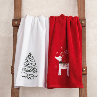 Allure Bath Fashions Gonk Design Pack Of 2 Christmas Hand Towel Set 50 X 90cm - 100% Cotton Christmas Tea Towels (Grey