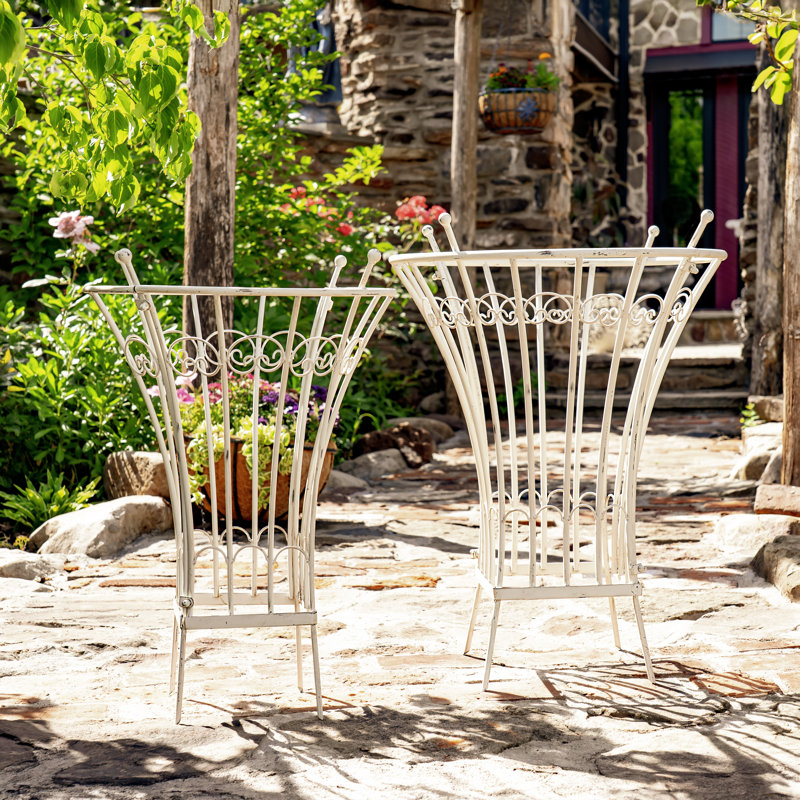 Ensemble de 2 supports de jardin en treillis rond en fer blanc antique "Stephania", Blanc