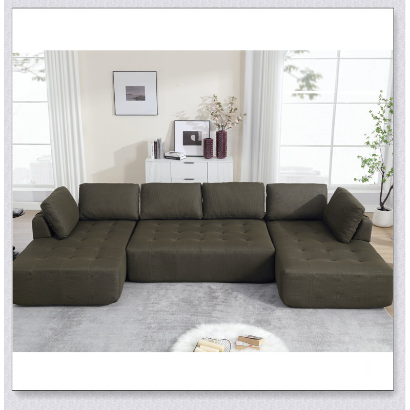 138.5 "Modular Combination Sofa, U-Shaped Sofa, Living Room, Apartment, Green Mesh