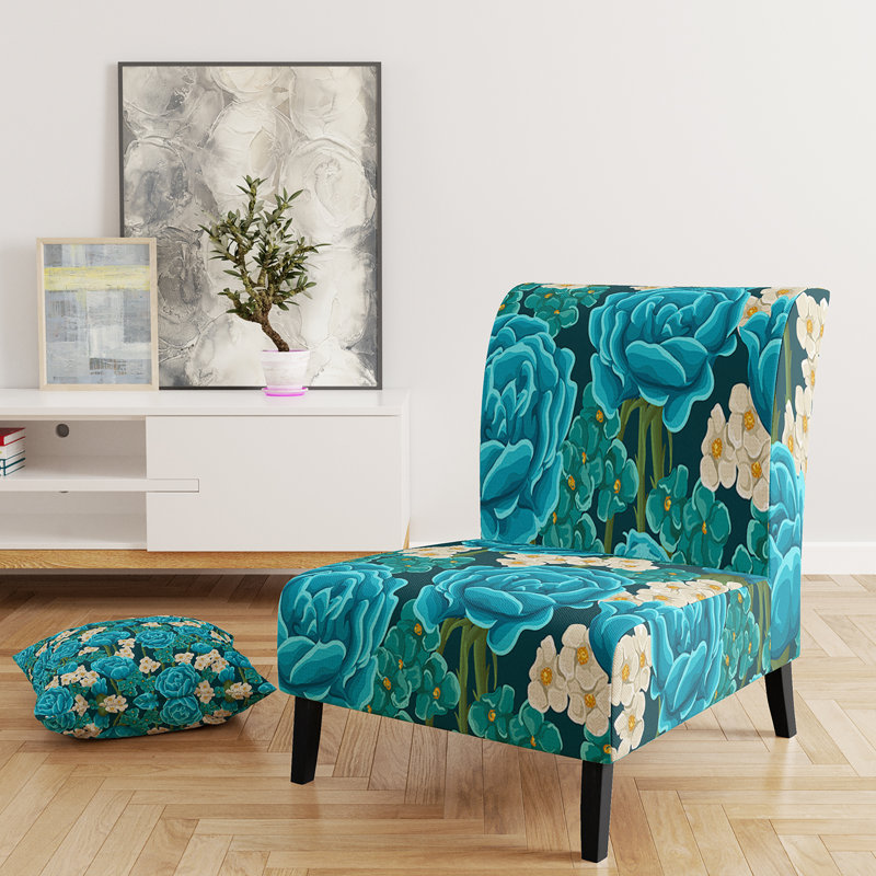 Brechta Vibrant Curve Design II - Velvet Upholstered Modern Slipper Chair, Teal/White