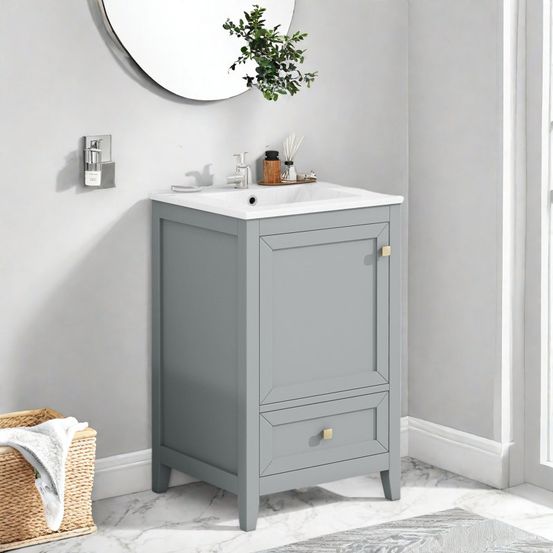 Meuble-lavabo de 20 po avec lavabo en céramique, Gris