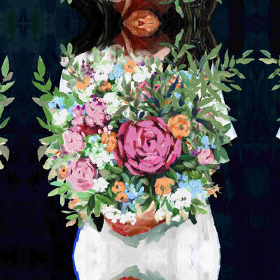 " Girl With Floral Bouquet "