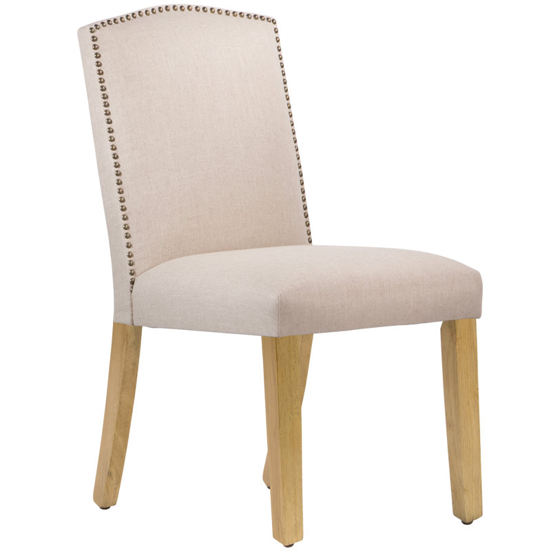 Chaise rembourrée Tietjen, Lin classique talc, Bois naturel