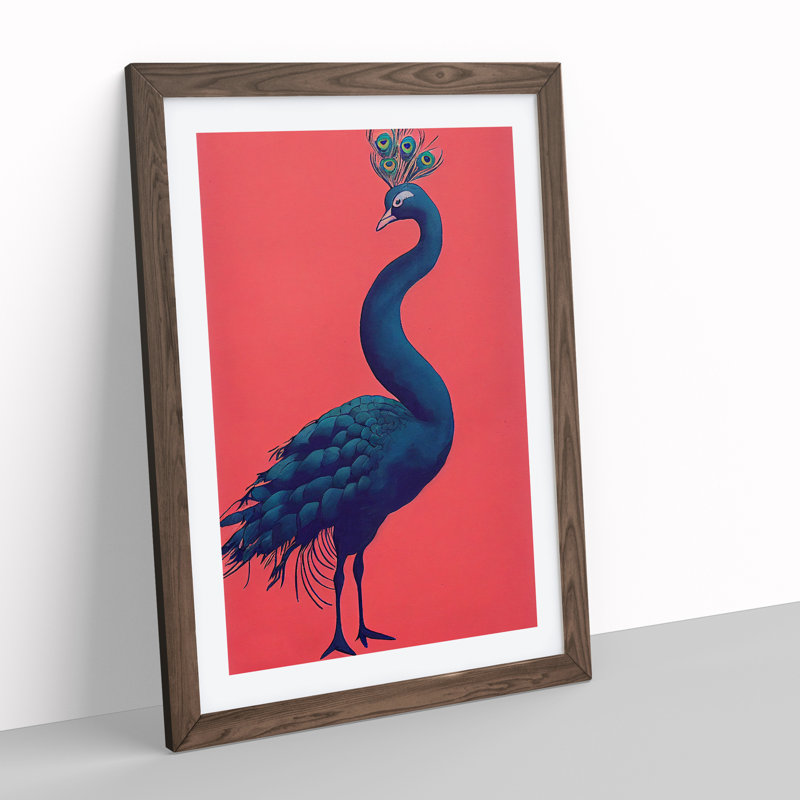 Modern Peacock - Single Picture Frame Print, 64cm H x 46cm W x 2cm D, Walnut