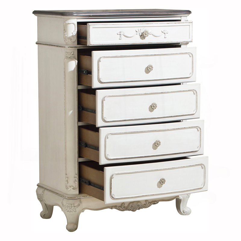 Commode de style victorien à finition blanche et chêne antique avec 5 tiroirs 1 pièce