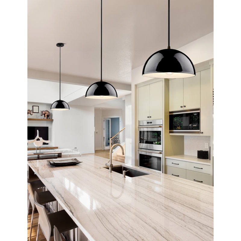 Luminaire suspendu en forme de dôme à 1 lumière de la collection Leni, Bronze foncé, Lustre noir
