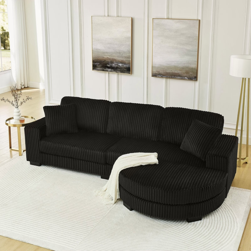 Canapé-lit modulaire rembourré en velours Corduroy, Noir