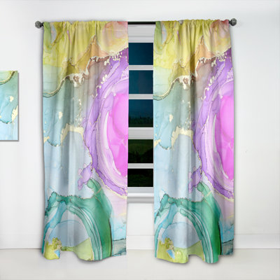Turquoise And Purple Luxury Abstract Fluid Art IX - Modern Curtain Panels