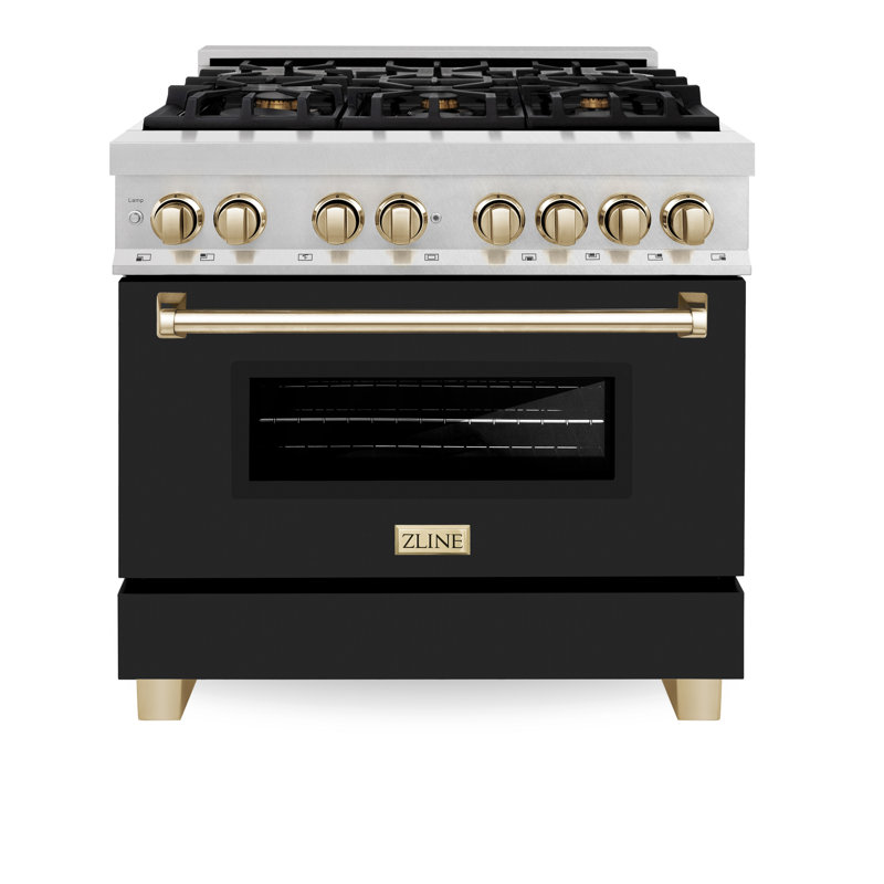 ZLINE Autograph 36" Legacy Dual Fuel Range in DuraSnow® w/ Black & Gold Accents