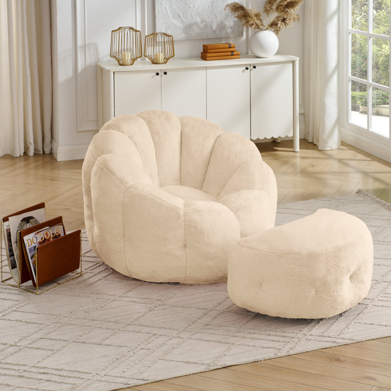 Elaine 46‘’ 3-in-1 Bean Bag Chair&Lounger with Ottoman , Camel