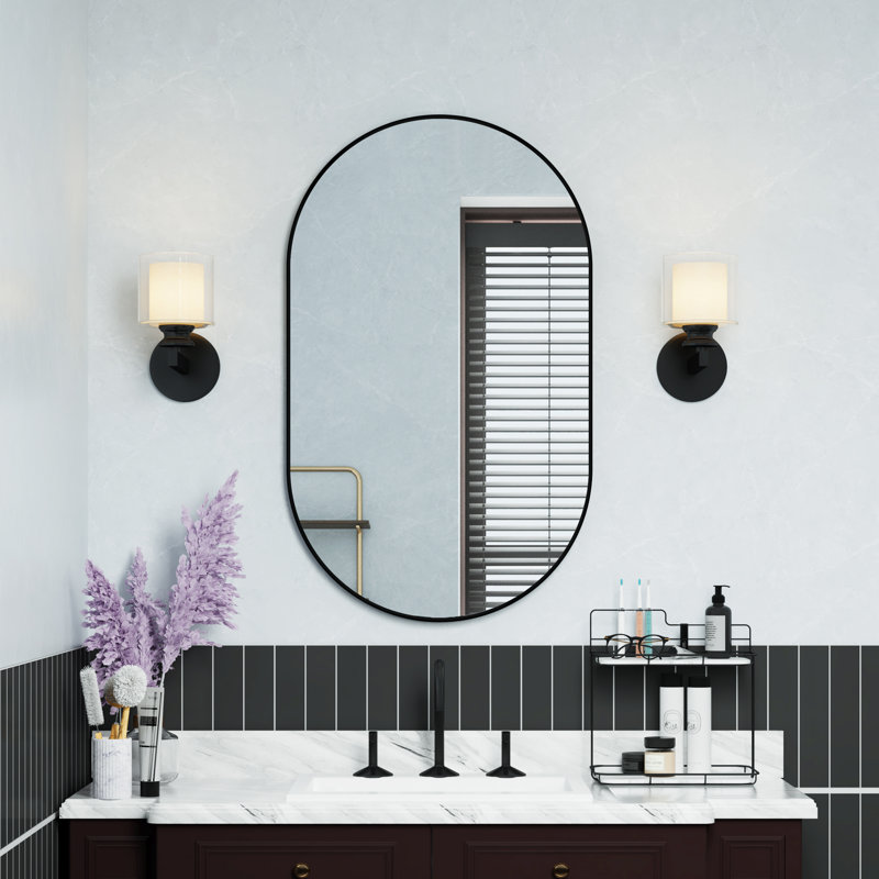 Miroir de salle de bain mural, Noir mat, 40 po x 24 po