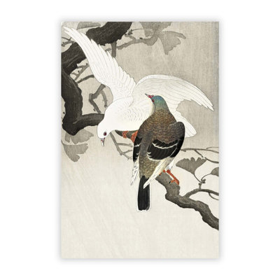 Two Pigeons On A Branch by Ohara Koson - No Frame Painting