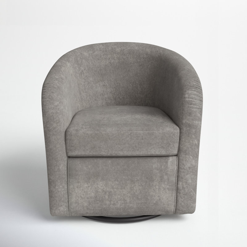 Upholstered Swivel Barrel Chair, Chloe Slate Polyester Blend