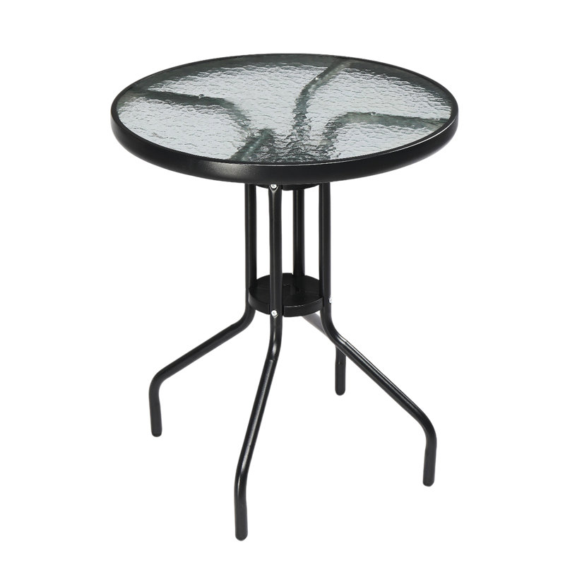 23.6In. Round Patio Bistro Table With Tempered Glass Top