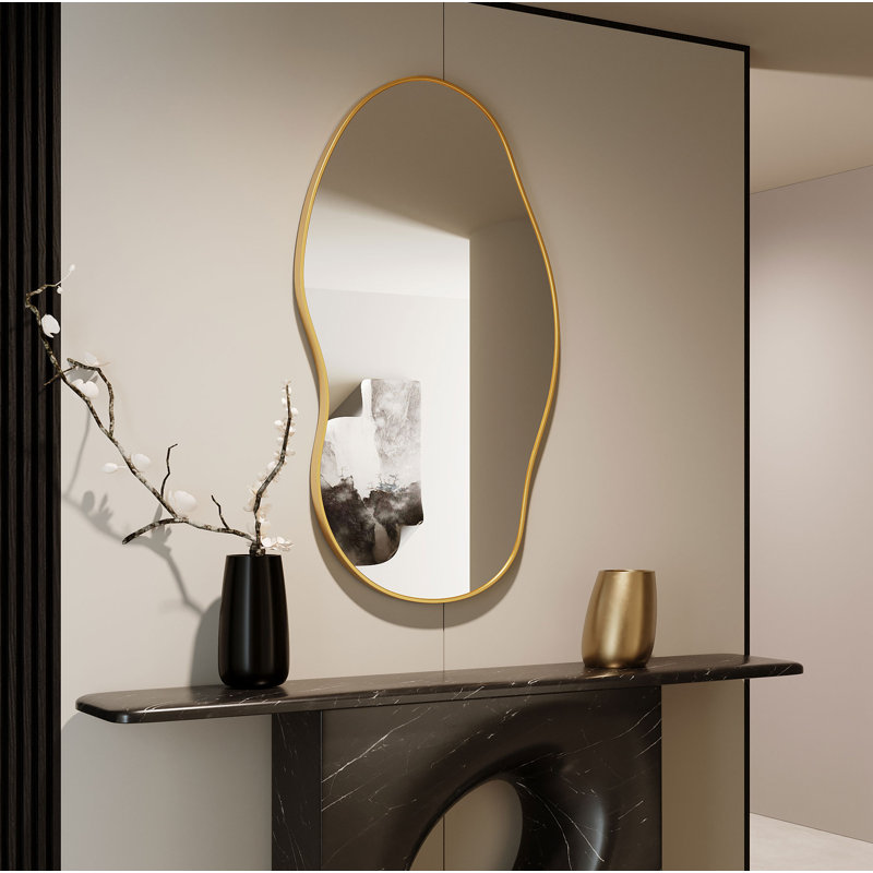  Miroir ondulé mural irrégulier pour vestiaire, chambre à coucher, salon et vestibule, 36 po x 20 po, Doré