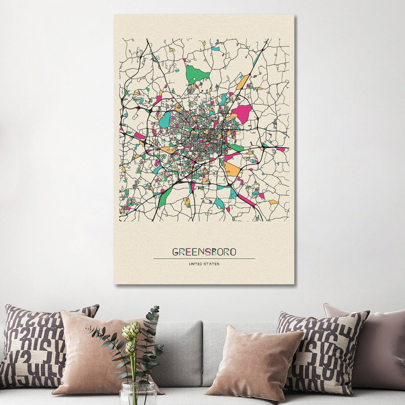 Greensboro, North Carolina Map by Ayse Deniz Akerman - Wrapped Canvas Gallery-Wrapped Canvas Giclée, 152.5 cm H x 101.5 cm W