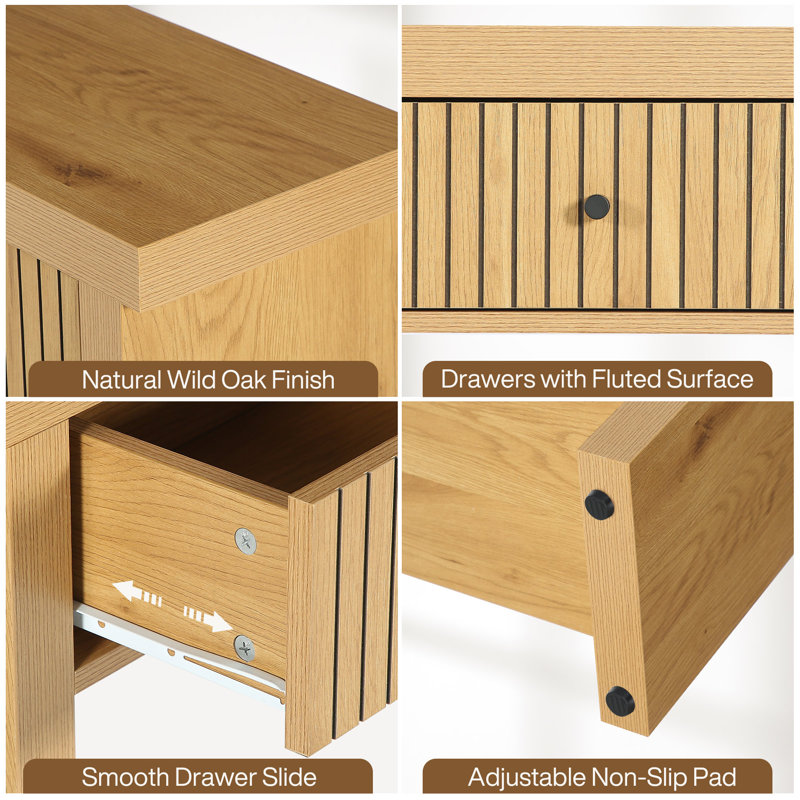 70.9 Inch Wood Console Table, Oak Wood