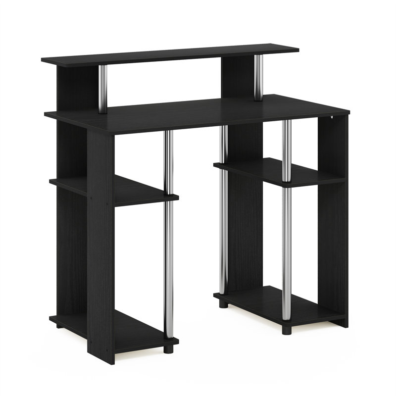 Bozidar Computer Desk, Americano/Stainless Steel, 90" H x 90" W x 48" D