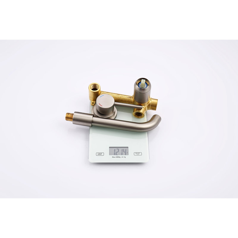 Brushed Nickel Bathroom Faucet, Wall Mounted, Single Handle 2 Holes, Metal, 3.62 Lb Product Weight, 360 Swivel Spout, Modern And Stylish Sink & Bathtub Mount Nickel, Solid Brass, Right Location, 2.76