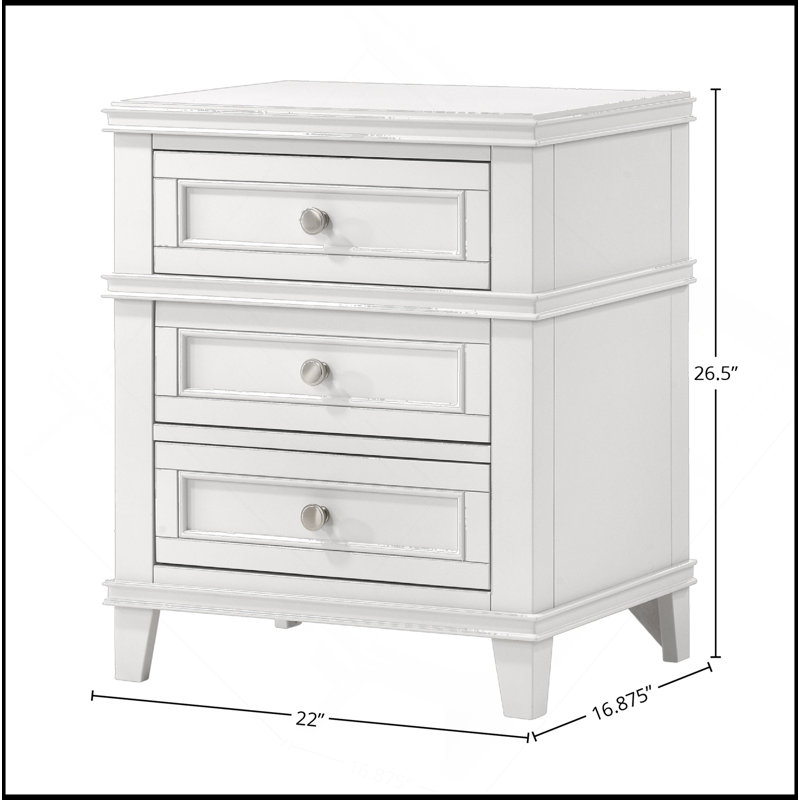 3 Drawer Nightstand W/ USB, White