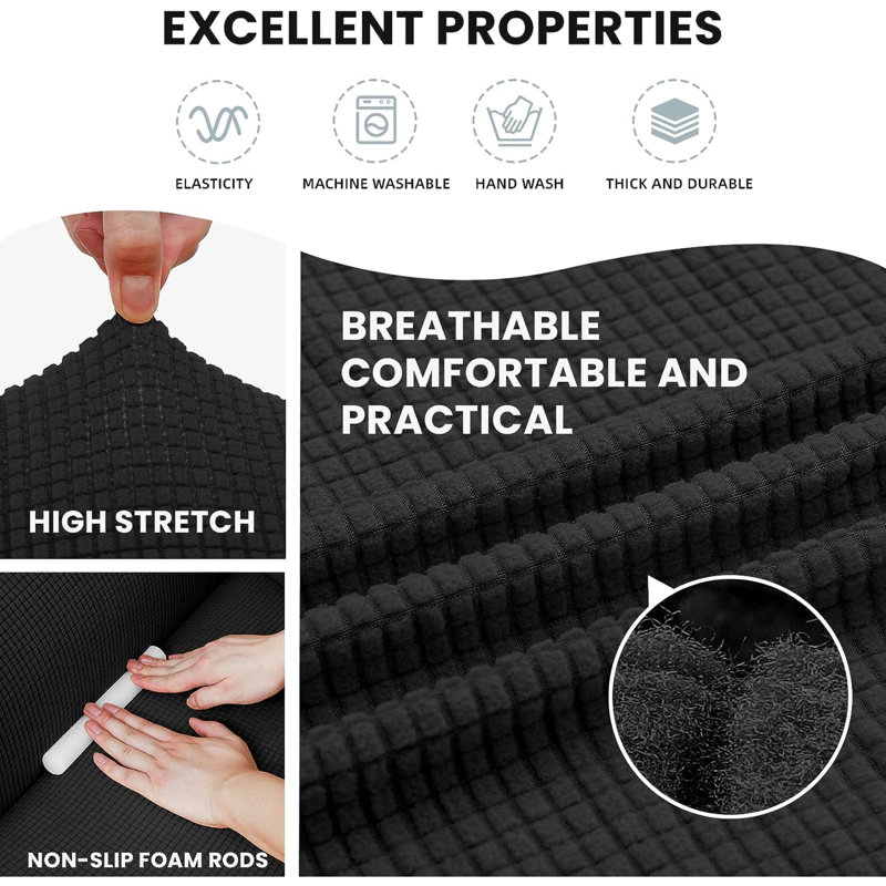 Housse pour canapé à coussins en T, Polyester noir, H 40 po x l 110 po x P 40 po