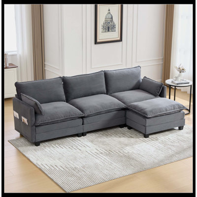 102" 4-Seat Oversized Corduroy Modular Sectional Sofa With Movable Ottoman, Convertible L-Shaped Couch For Living Room & Office