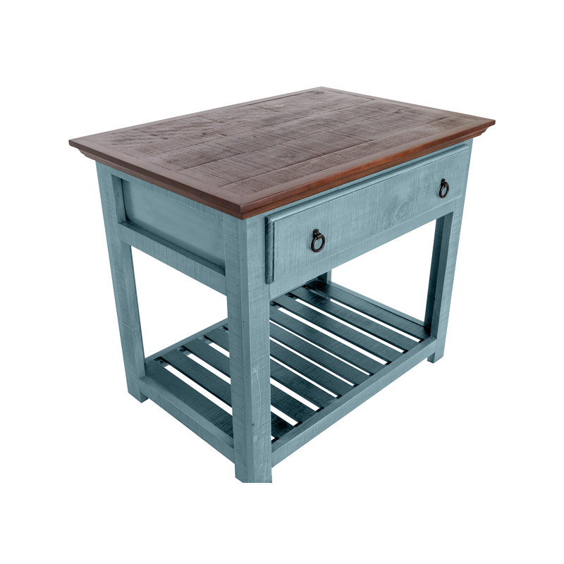 Chantail Solid Wood Kitchen Island, Blue
