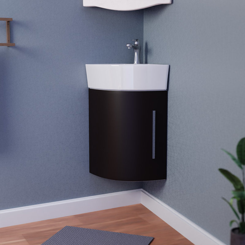 Support de meuble-lavabo mural d'angle avec drain et trop-plein Eutropia, Chêne foncé