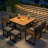 9-Pieces Premium Acacia Wood Patio Dining Set with Cushions, 4 Cushioned Chairs & 4 Ottomans & 1 Square Table-1168485045