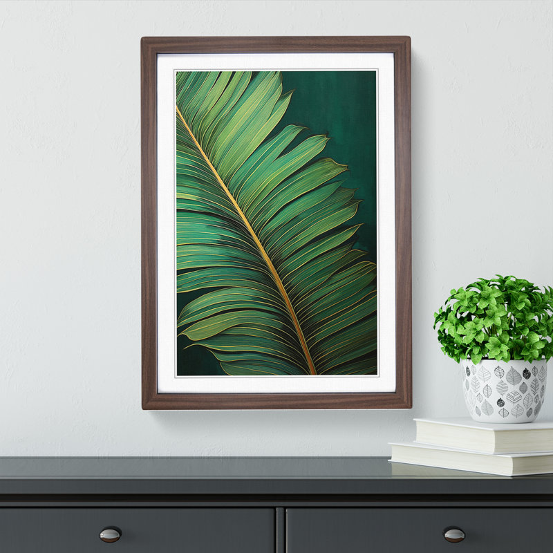 Palm Leaf Tachisme - Single Picture Frame Print on Wood, Walnut Framed, 34cm H x 25cm W x 2" D